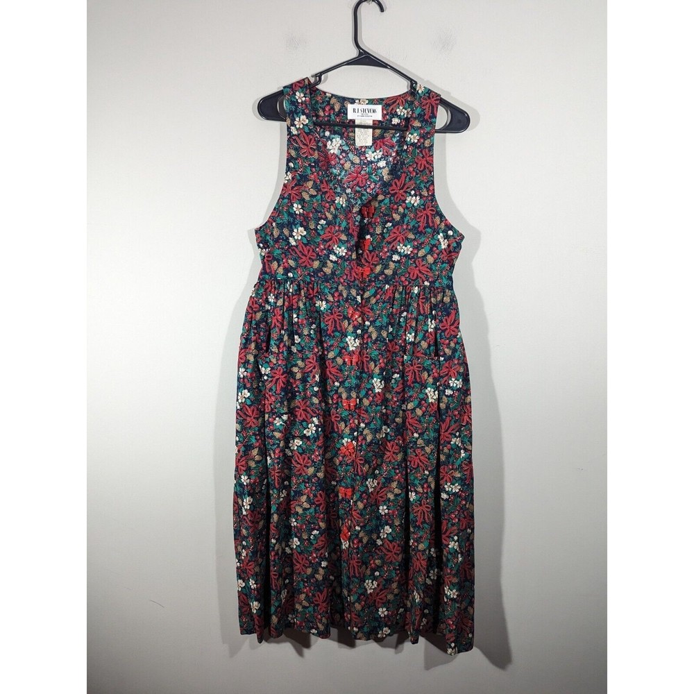 Vintage R.J. Stevens Cottage Core Christmas Sleeveless Button Down Dress Size 6